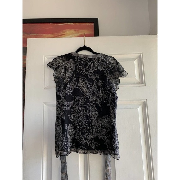 Carole Little Black‎ Silk Blouse Size Small Paisley Floral White Blouse - Picture 5 of 6